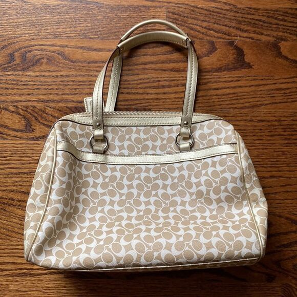 Coach Chelsea Heritage bag Signature White Gold Purple satchel with Dust bag - Picture 5 of 12